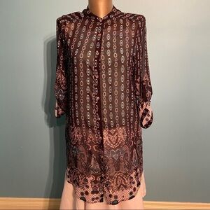 Pink martini long button up top